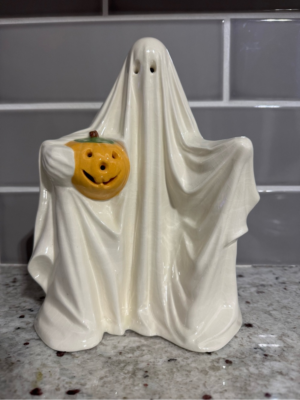 *RARE* Vintage Byron Molds 1972 light up ceramic ghost with pumpkin